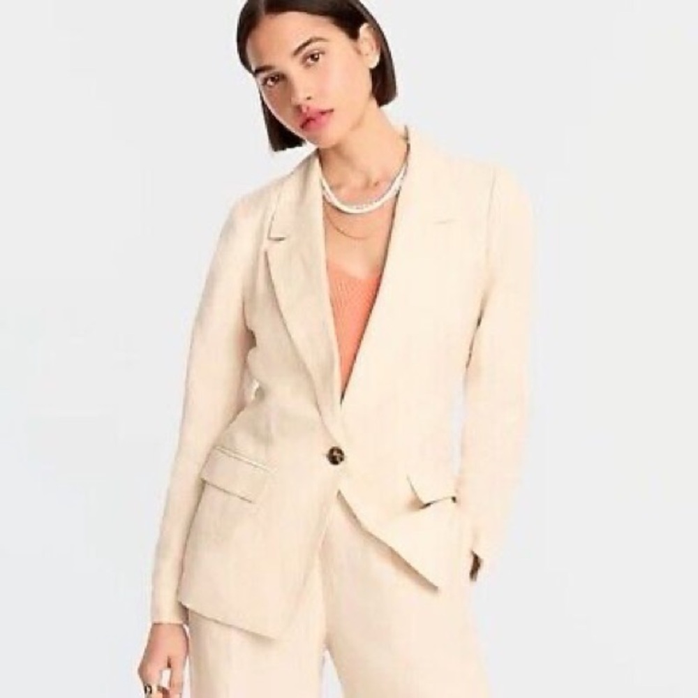 J. Crew Willa Blazer Jacket Women’s Size 20 Beige Tan Linen Blend Career Preppy